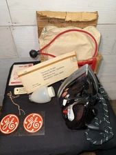 Vintage GE Travel Iron F49 Spray, Steam, & Dry Iron  W/Box, Tags, Bag & Instruct
