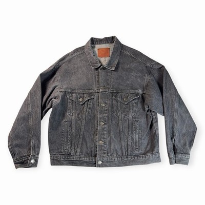 Vtg MARLBORO MAN Trucker Jacket Wild West Graphic Black Denim Type