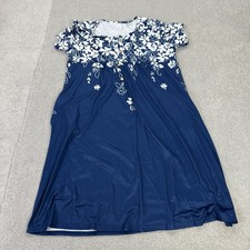 Ladies Dress Blue Extra Large XL Short Sleeve Buttons Floral Stretch Pockets VGC