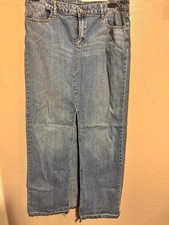 Bisou Bisou Vintage Y2K Black Denim Long Maxi Mermaid Flared Skirt Size 12