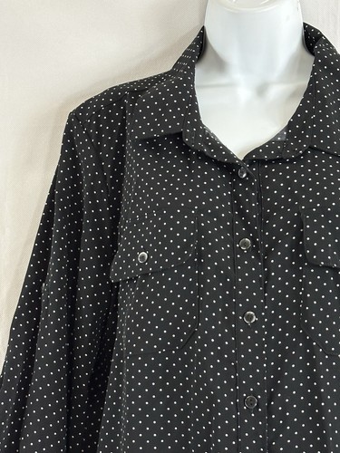 NWTs Notation Size XL Black White Polka Dot Button Blouse Collar 3/4 Tab Sleeve - Picture 5 of 23