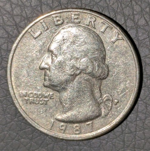 1987-P 25c Quarter Misaligned Double Struck Mint Mark Struck Through Near Mint - Picture 7 of 10