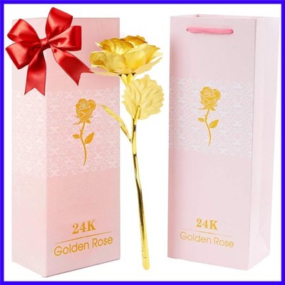 24k Gold Rose with Luxury Gift Box - 10-inch Golden Rose Metal Single Roses a...