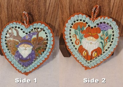 Hand-Painted Heart-Shaped Gnome Wall Decor | Unique Fall Ornament Art / Signed