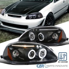 Black Fits 1996-1998 Honda Civic Led Halo Projector Headlights Lamps Leftright