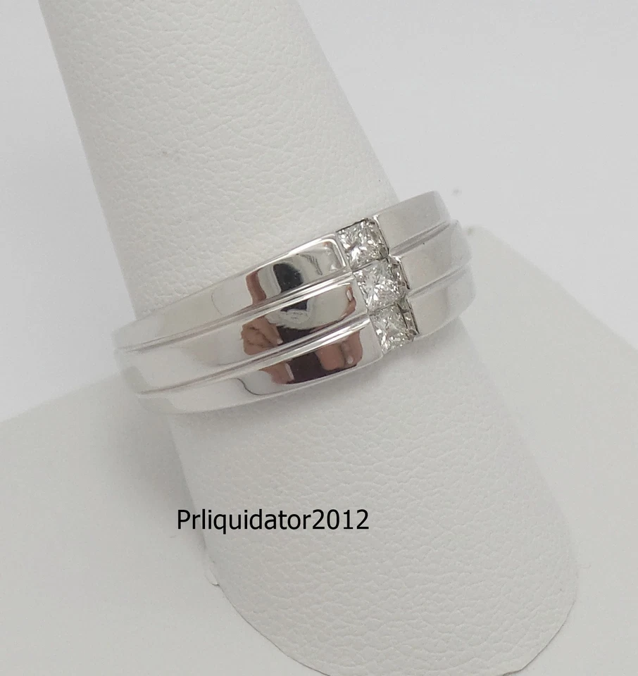 ANILLO NUPCIAL DE ORO BLANCO DE 10 K ALIANZA DE BODA DE DIAMANTES PRINCESA NATURAL DE 1/3 QUILATES PARA HOMBRES Foto 3 de 4