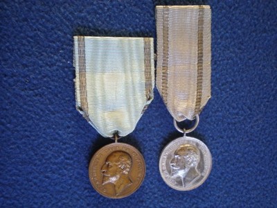 Bulgaria: Two Medals of Merit, King Ferdinand ca. 1913-1918, on War Ribbons