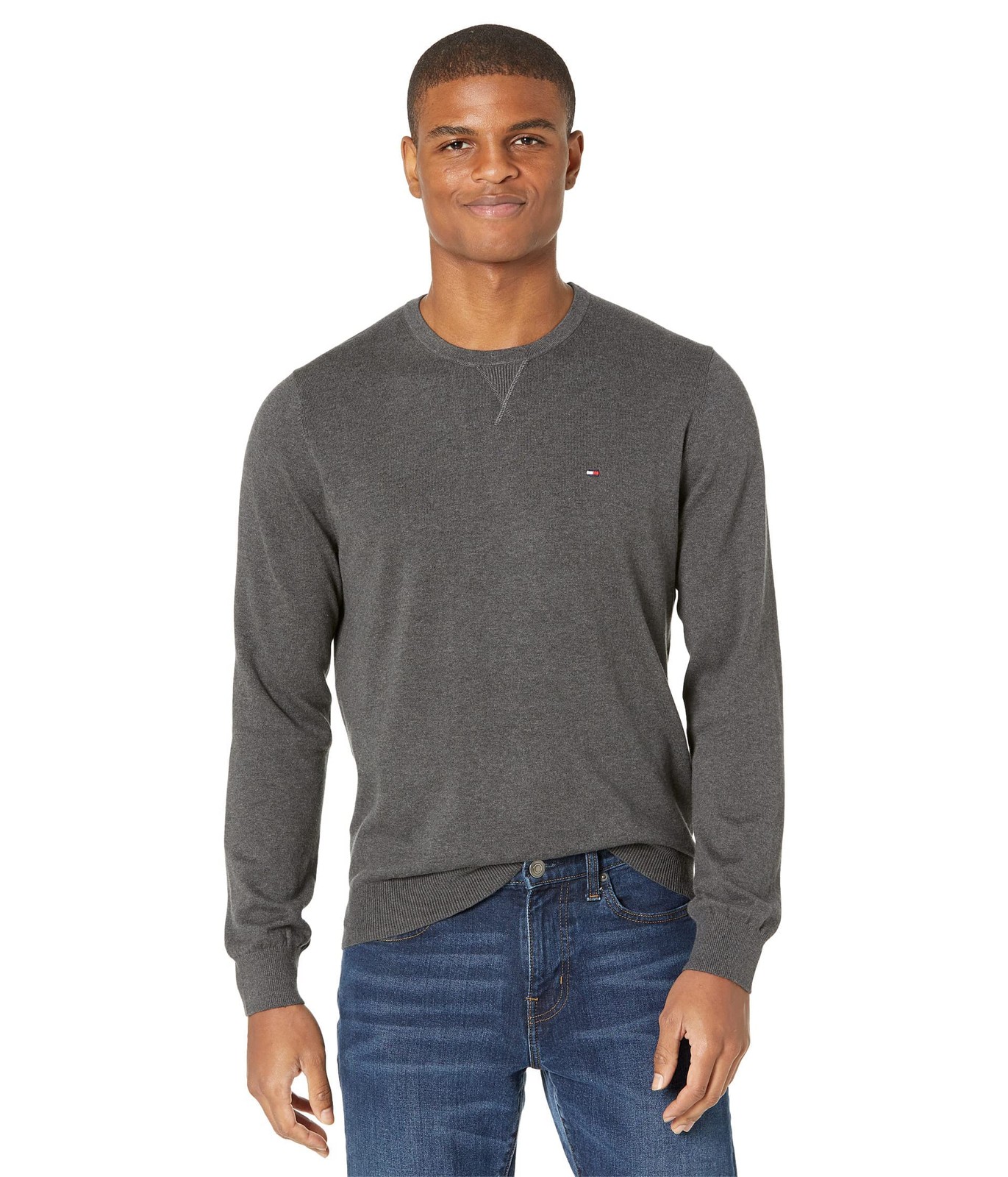Tommy Hilfiger Mens Solid Crewneck Sweater Grey Heather 8790₽