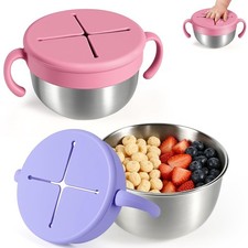 Snack Cups 2 Pack Stainless Steel Toddler Snack Containers Spill-Proof Snack