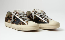 Golden Goose Z4097 Leopard Horsy V-Star 2 Sneakers in Brown Leopard Size 39