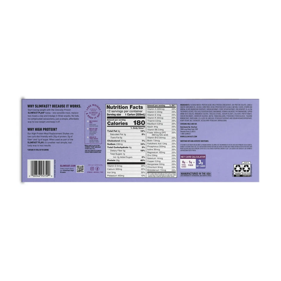 Batidos SlimFast Advanced Cremosos Chocolate Alto en Proteínas 11 fl. oz., 12 pk. Foto 3 de 4