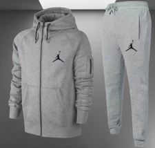 Men’s Jordan Style Grey Tracksuit Set Zip Up Hoodie & Joggers Sportswear Outfit