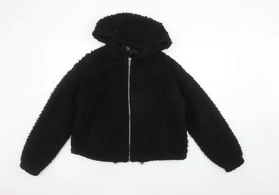 New Look Petite Damenjacke schwarz Kapuze Fleece Reißverschluss Größe 8 - Bild 1 von 4