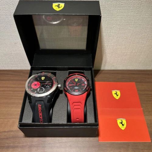 Ferrari Pair Wrist Watch Black Red Set Red No battery With Box Used IM1675 - Picture 1 of 7