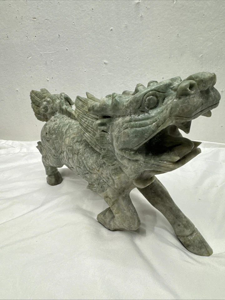 Antiguo perro foo león guardián de piedra verde chino pesado Foto 2 de 4