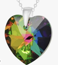 Silver Necklace Made With Swarovski Crystal in Rainbow  Heart