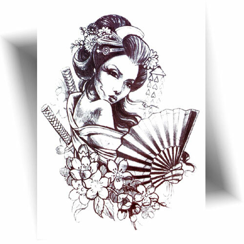 GEISHA FAN TEMPORARY TATTOO Japanese Ephemeral Tattoo Temporary EBay