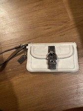 Vintage Coach Wristlet White Cream With Dark Brown Silver Clip