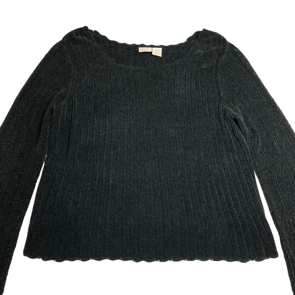 Top Y2K Fiorlini International para mujer XL negro tejido abierto manga larga bruja gótica Foto 2 de 4