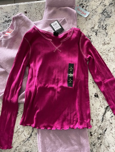 3-teiliges Paket Cat & Jack Mädchen Pullover violett Glitzer & passende Hose mit weitem Bein Gr. XL - Bild 5 von 11