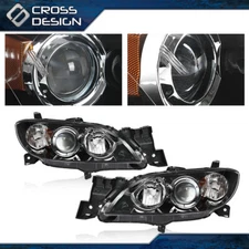 Fit For 2004-2009 Mazda 3 Sedan 4-Door Pair Black Projector Headlights Amber