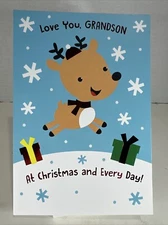 Hallmark Christmas Greeting Card Unused Grandson Reindeer Snowflake Presents
