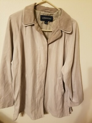 london fog womens size L coat rain wind 2 pockets button up 30 L soft faux suede