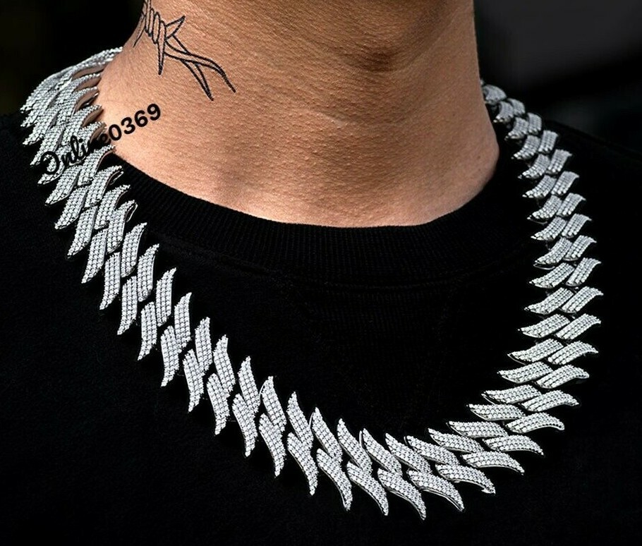 Men's 16mm Spiked Cuban Link Chain Cubic Zirconia 925
