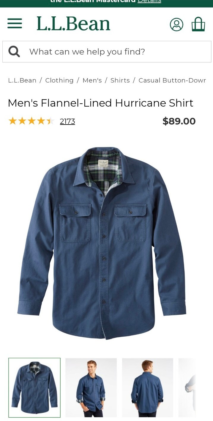 LL Bean Men Plaid Flannel Lined Shirt Jac (XL) LL Bean Hurricane Shirt