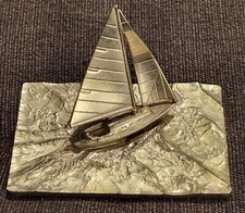 Vintage KIRK STIEFF Pewter Sailboat Reggata Statue 2 1/2" x 3 3/4"