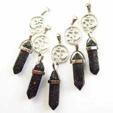 5Pcs Black Volcano Lava Hexagonal Pendulum Yoga Symbol Pendant S0045638