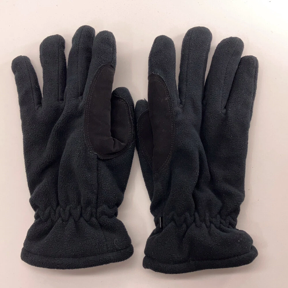 Men Large Plain Black Warm Winter Fleece Insulated Gloves