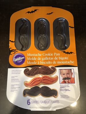 Wilton Bakeware Mustache Cookie Pan Non Stick 6 Cavities New!