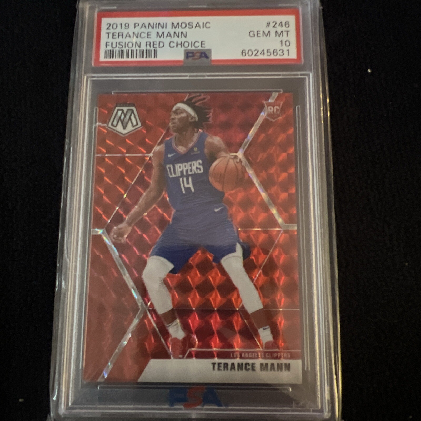 Terance Mann 2019 Panini Mosaic Red Wave Prizm Rookie Card #246 PSA 10