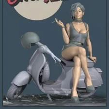 1/24 Scale 75mm Motorcycle Girl Scene No Base Resin Figure Model Kit Unnassemble