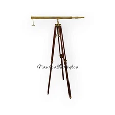 Brass Telescope on Adjustable Tripod- Nautical Marine Spyglass with Wooden Stand