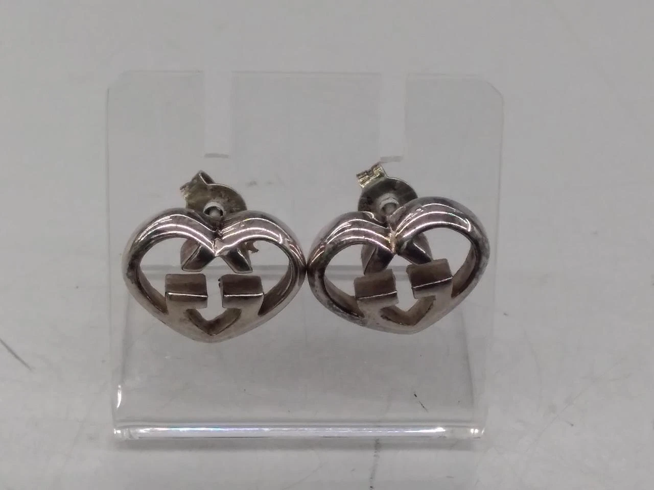 Boucles d'oreilles cœur authentique GUCCI GG argent 925 Ag925 bijoux style clou