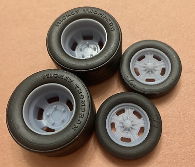 1/24 Scale:  Resin 17/15-inch Vintage Halibrand Gasser Drag Wheels W/ Slicks