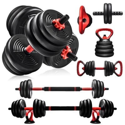 6 in 1 Dumbbell Barbell Kettlebell Set 45LB Adjustable Free Weights Home Gym