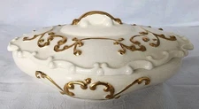 Holland Mold gold white lidded  VANITY TRINKET Candy Dish  vintage covered