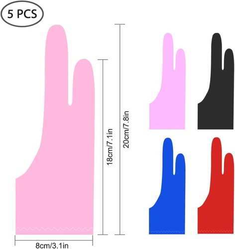 5 guantes de artista para tabletas de dibujo, 5 colores, talla única, para mano - Afbeelding 2 van 9