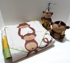 Kids Novelty Jungle Bath Set SWINGING MONKEYS Shower Curtain Lotion Toothbrush