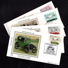 Benham Silk First Day Cover Stamps British Motor Cars 1982 Set of 4 FDC