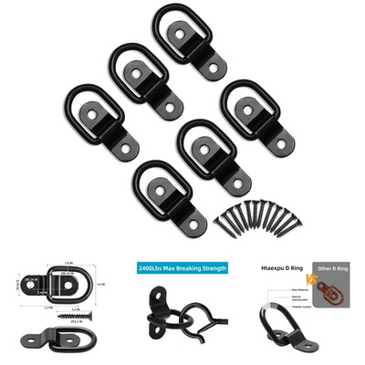 6 Piece Heavy Duty D Ring Tie Down Anchors with 2400Lbs Breaking Strength 1/4