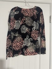 Garnet Hill Sweater Black Pink White Flora Cardigan Sweater Medium