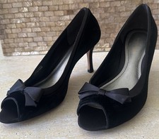 Nine West 3” Black Peep Toe Velvet Bow Heels