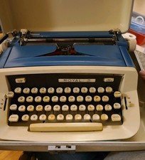 Royal Manual Portable Vintage Typewriter Blue White Collectible Model with Case thumbnail