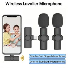 Wireless Lavalier Microphone Dual Clip Mic for iPhone Android Live