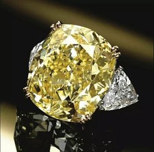 4Ct Cushion Cut Lab Created Yellow Citrine  Diamond Ring 14k White Gold Plated