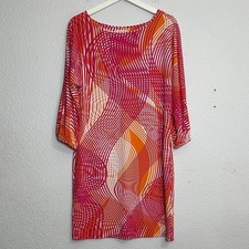 Calvin Klein Pink Orange Dress Slit Sleeve Retro Shift Womens Size 10